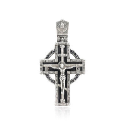 картинка Крест из серебра "Святые покровители" (97010) 